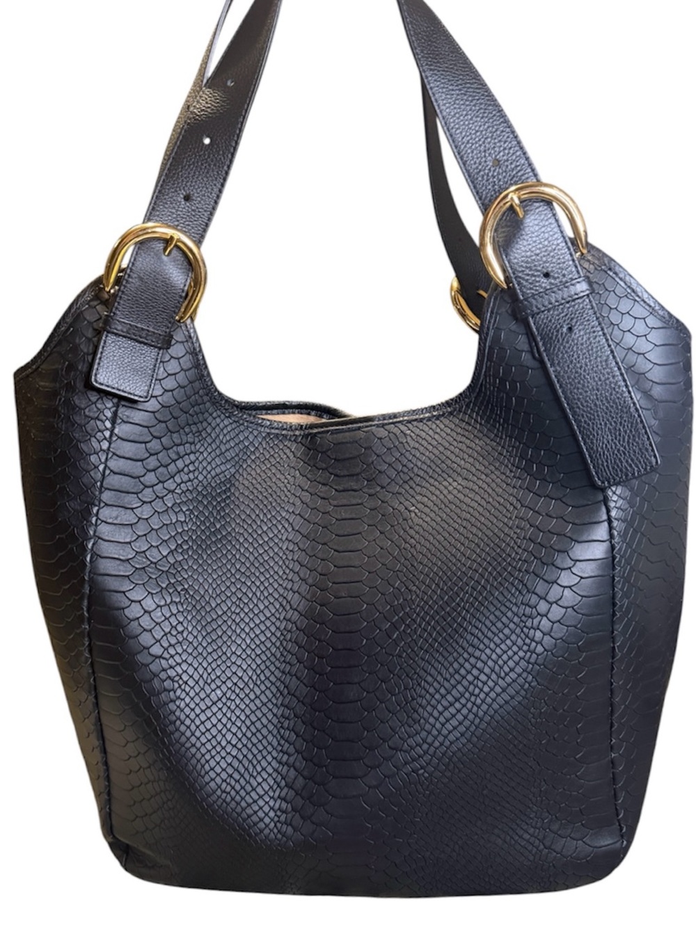 👀 Gigi New York Ellen Bag in Embossed Python Leather with Gold Chunky Hardware